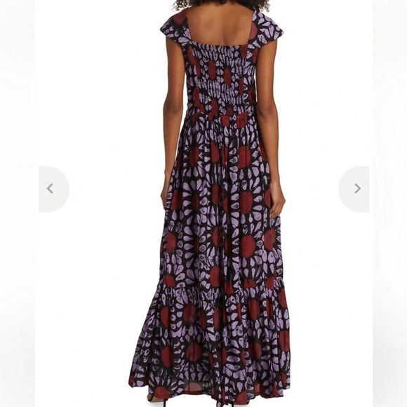 Busayo Olumide Square Neck Tiered Maxi Dress Lilac Red XS Summer Boho Colorful - Picture 7 of 8